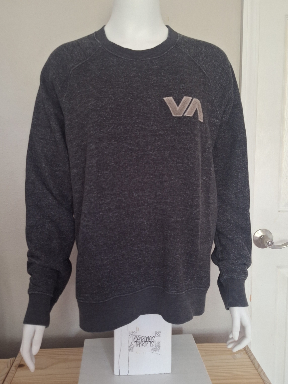 RVCA VA Logo Dark Gray Crewneck Sweater Size M